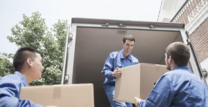 professional movers remove boxes from a truck