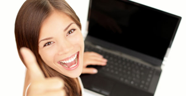 a young girl gives a thumbs up after obtaining her accounting degree online