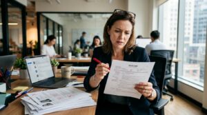 a woman examining her CV resume